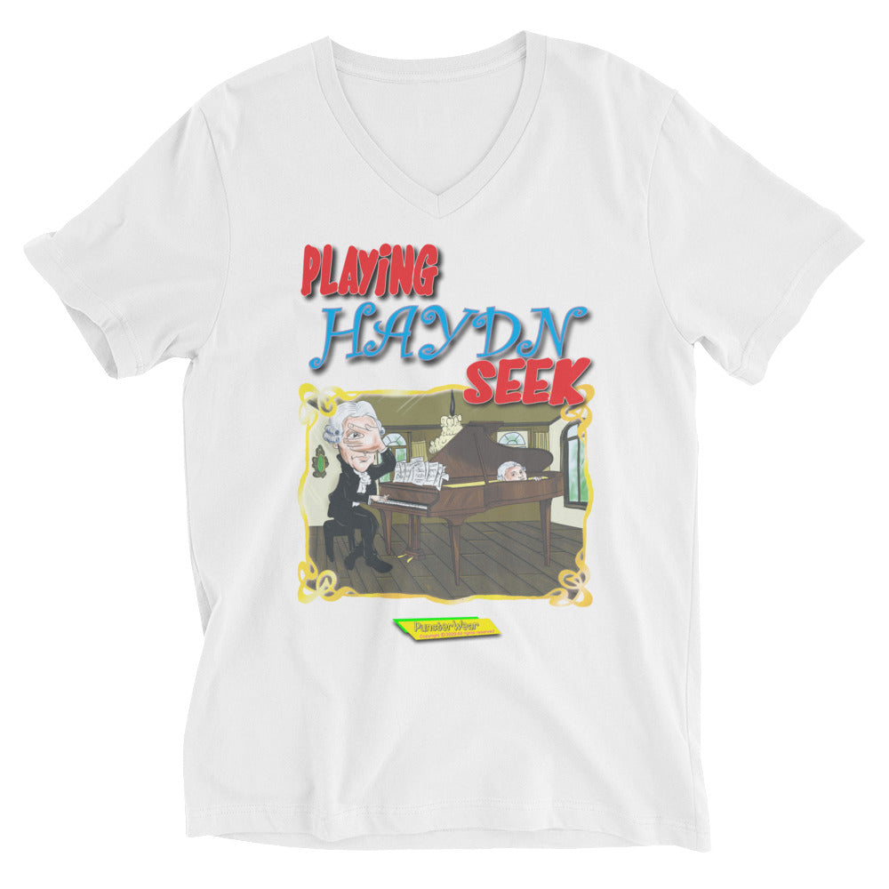 PLAYING HAYDN SEEK | Unisex Short Sleeve V-Neck T-Shirt