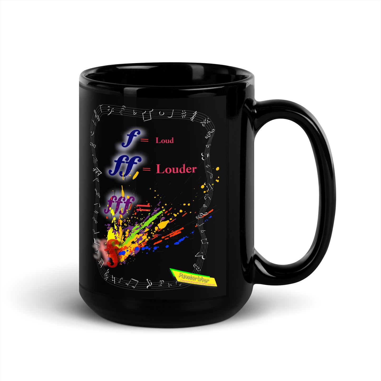 Triple Forte (FFF)-SPLAT  |  Black glossy mug, 11oz & 15oz