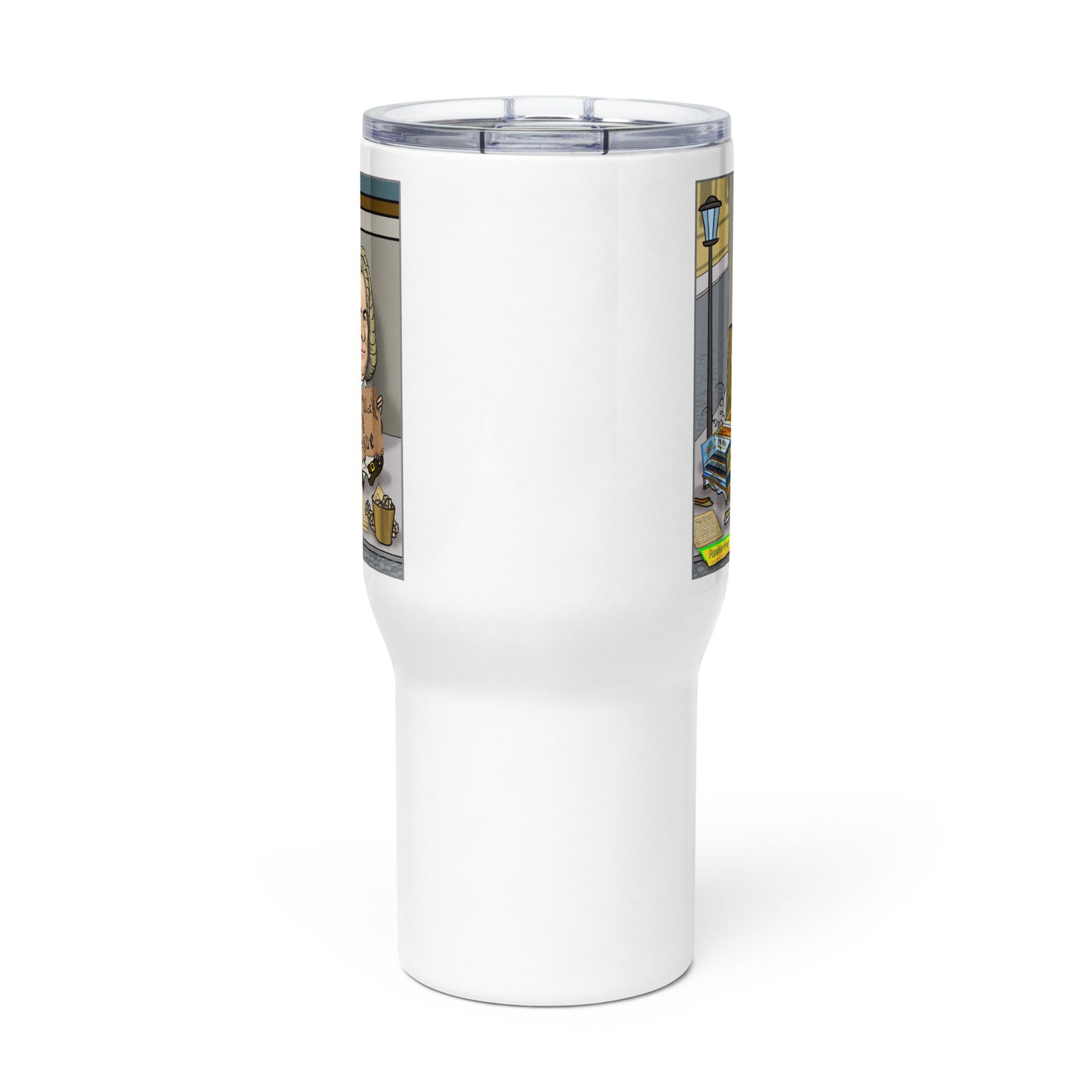 WILL WORK FOR FUGUE  |  Travel Mug with Handle, 25oz