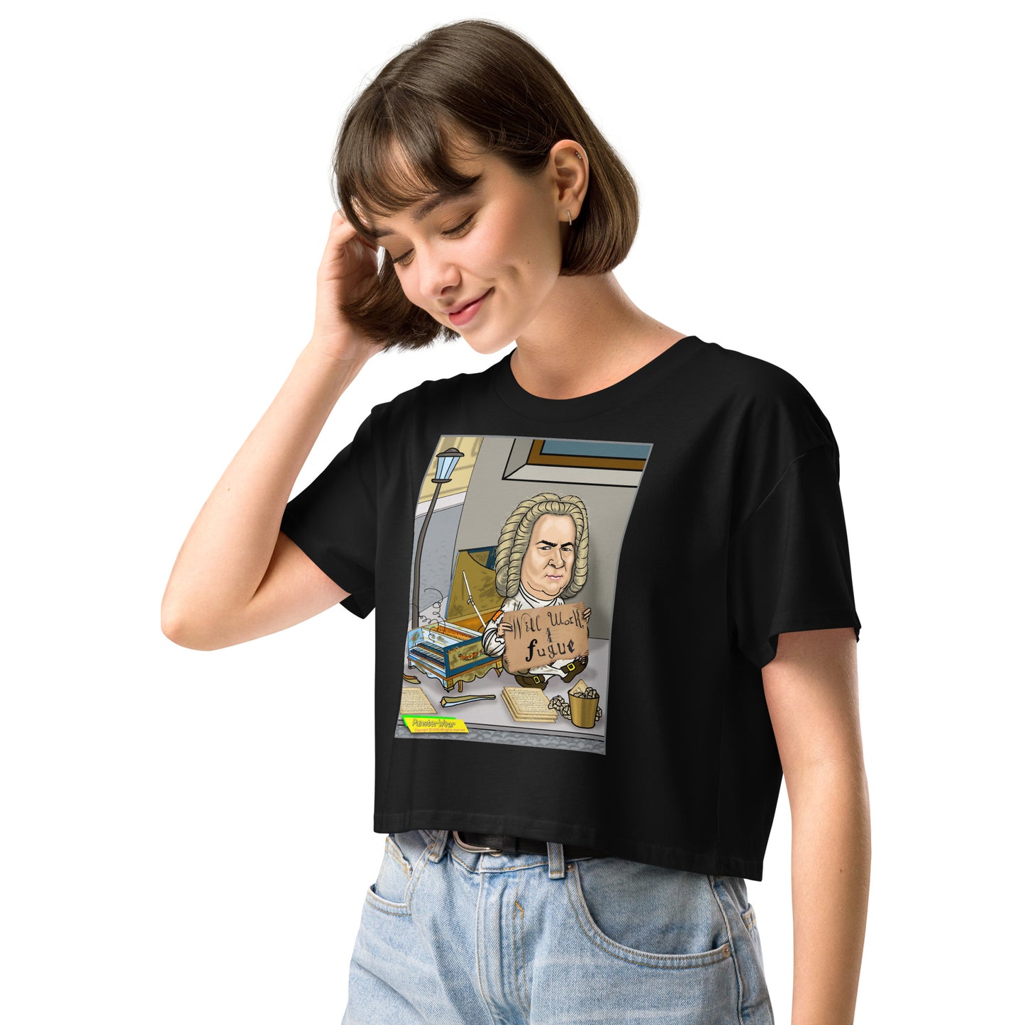 WILL WORK FOR FUGUE  |  Women's Crop Top Crew Neck t-shirt