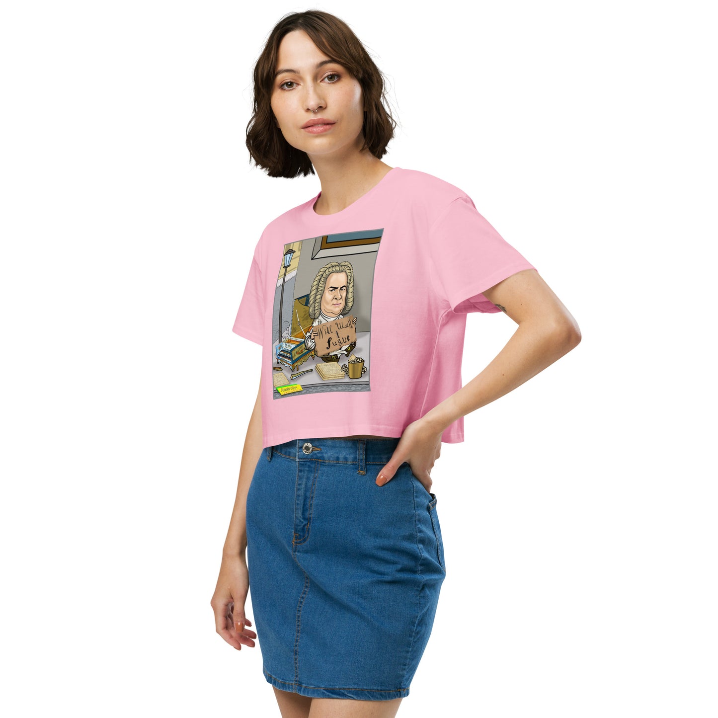 WILL WORK FOR FUGUE  |  Women's Crop Top Crew Neck t-shirt