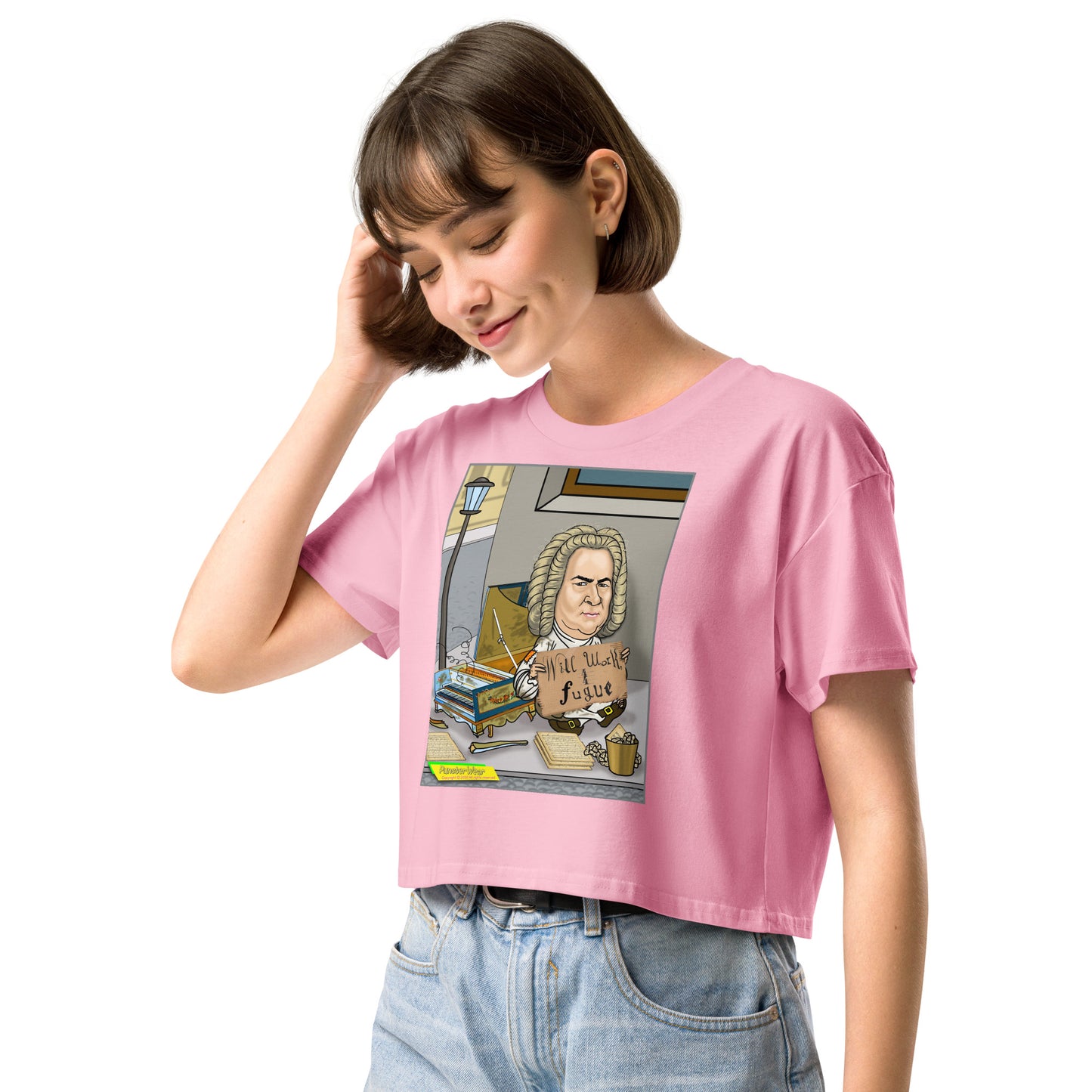 WILL WORK FOR FUGUE  |  Women's Crop Top Crew Neck t-shirt
