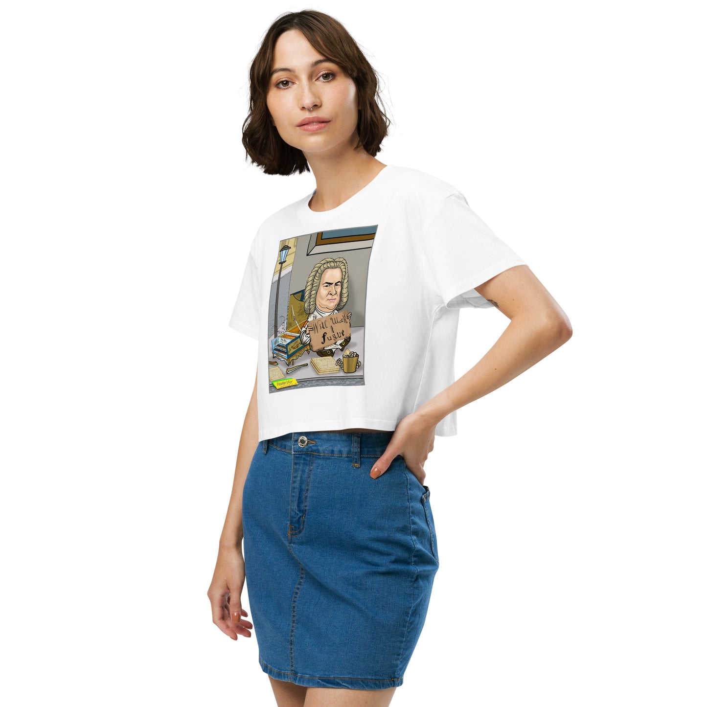 WILL WORK FOR FUGUE  |  Women's Crop Top Crew Neck t-shirt