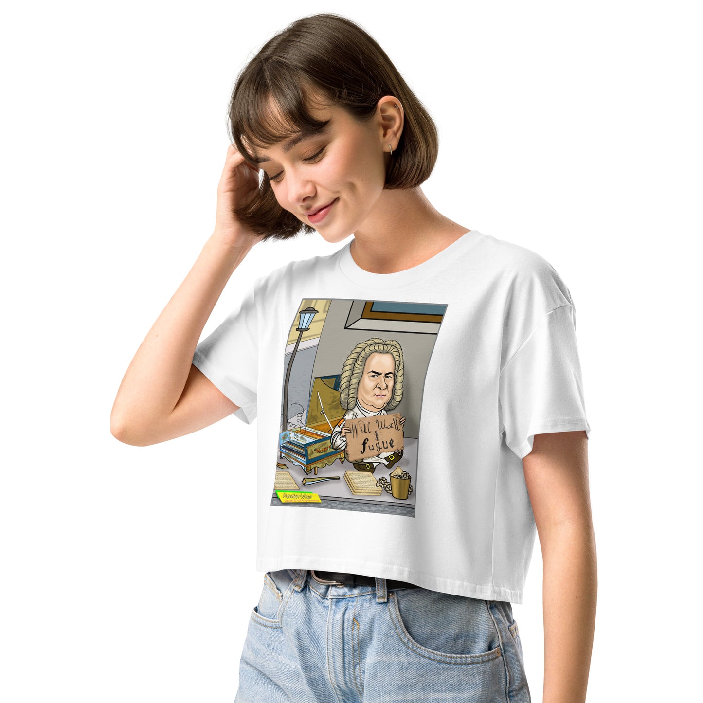 WILL WORK FOR FUGUE  |  Women's Crop Top Crew Neck t-shirt