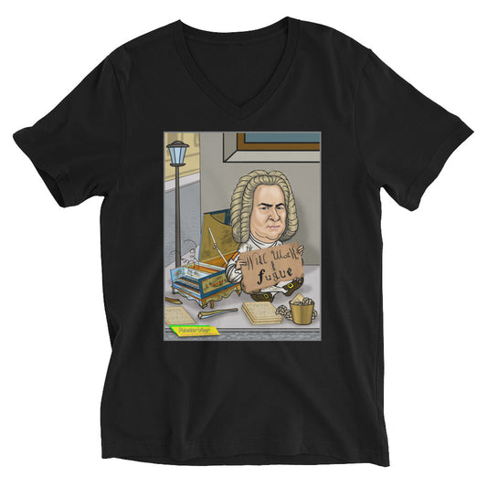 WILL WORK FOR FUGUE | Unisex Short Sleeve V-Neck T-Shirt