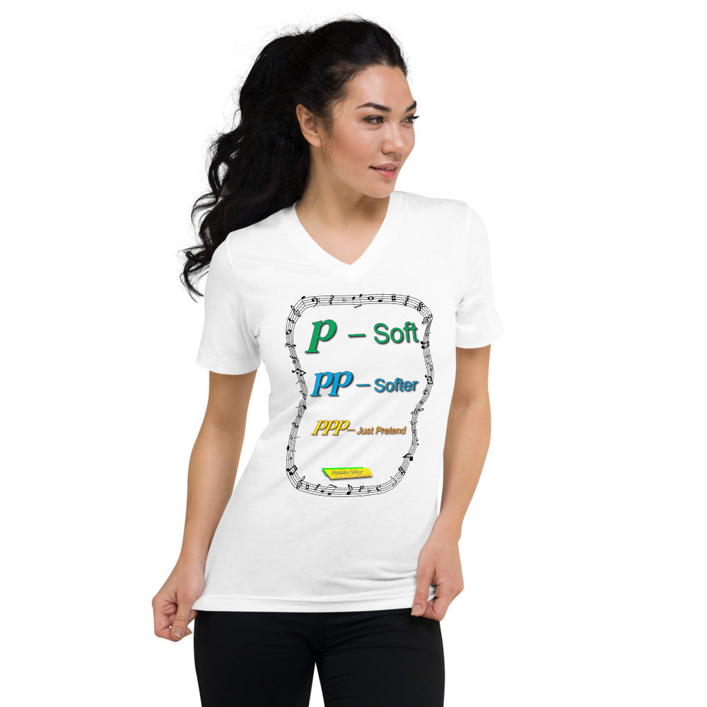 Triple Pianisimmo (PPP) – JUST PRETEND  |  Unisex Short Sleeve V-Neck T-Shirt